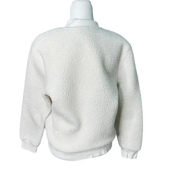 ZYIA  ACTIVE Womens M White Sherpa Collarless Full Zip Flying V Bomber Jacket - Picture 7 of 11